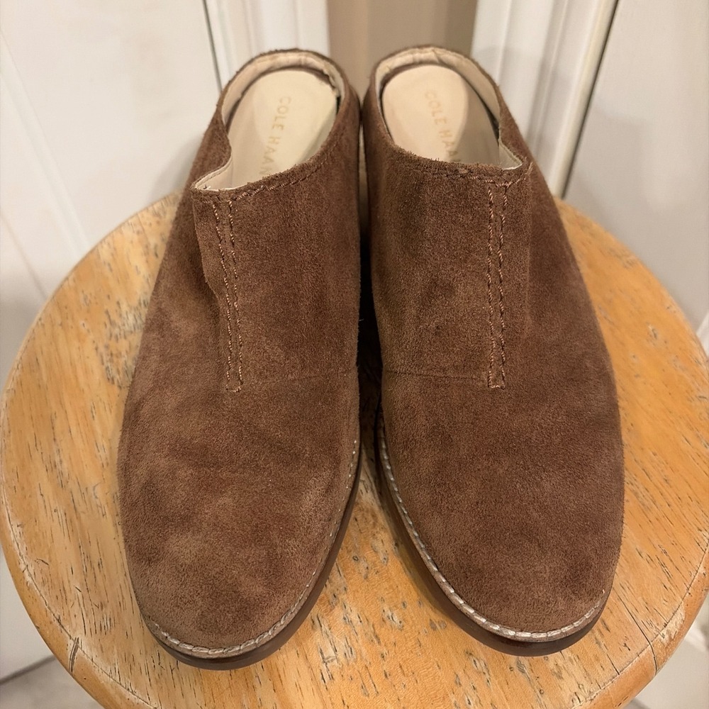 Cole Haan Womens Suede Slip On Mules Brown 7B Block Heel